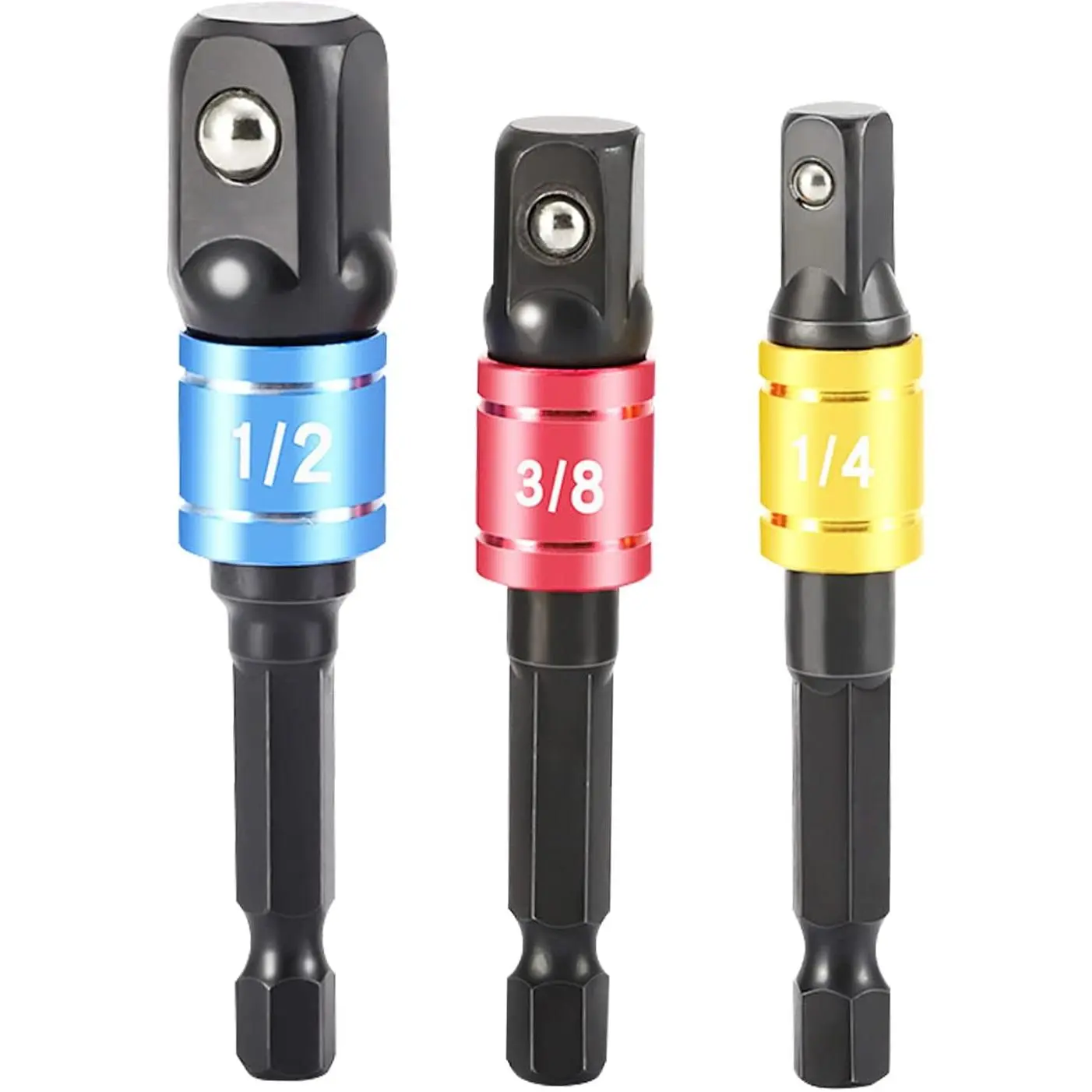 3 count  Grade Driver Sockets Drill Adapter Extension Set 1/4", 1/2", 3/8 Reducer Set Turns Power Drill Into High Speed Nut Driver Socket to Drill Adpater Drill Hex Bit Socket Adapter