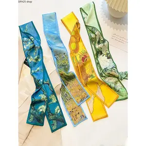 Artistic Print Hair Ribbon Scarf for Women and Girls, French Style Polyester Headband Accessory, Lightweight Hair Wrap for Daily Styling