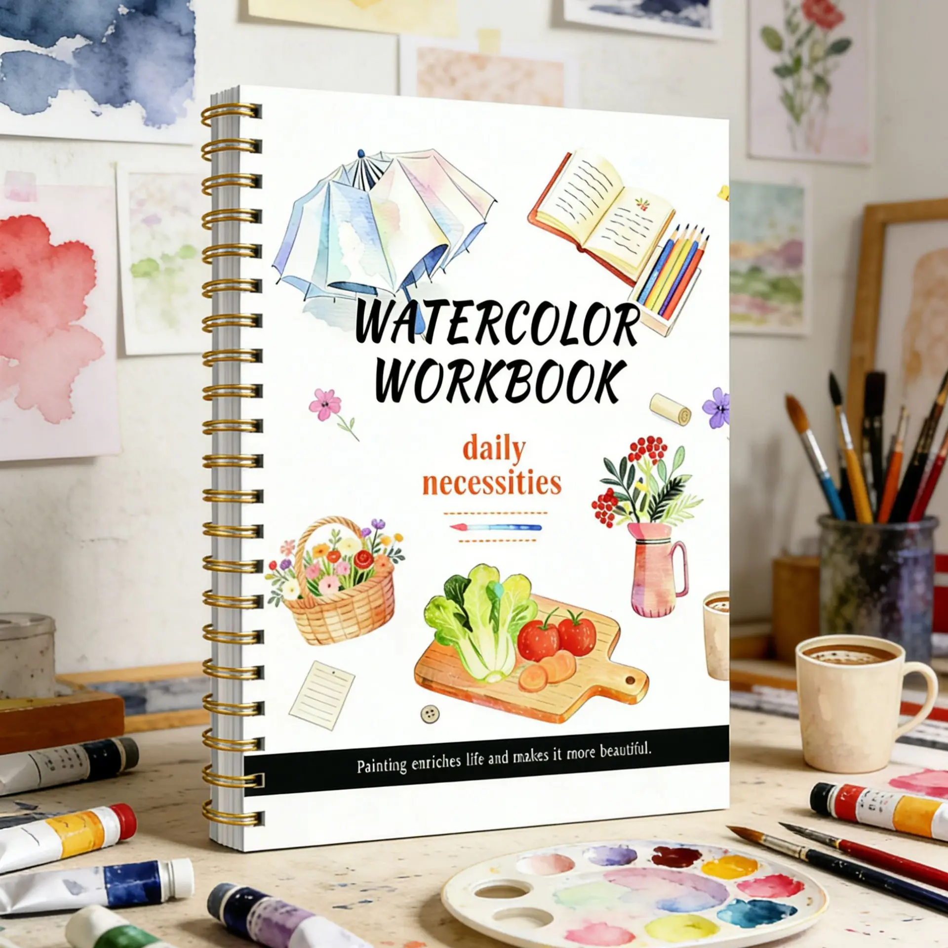 Watercolor Workbook for Beginners, Drawing Book for Life Items, Food, Floral Art, Home Goods, Step-By-Step Tutorial, Practice Sketchbook, The perfect gift for novice painters