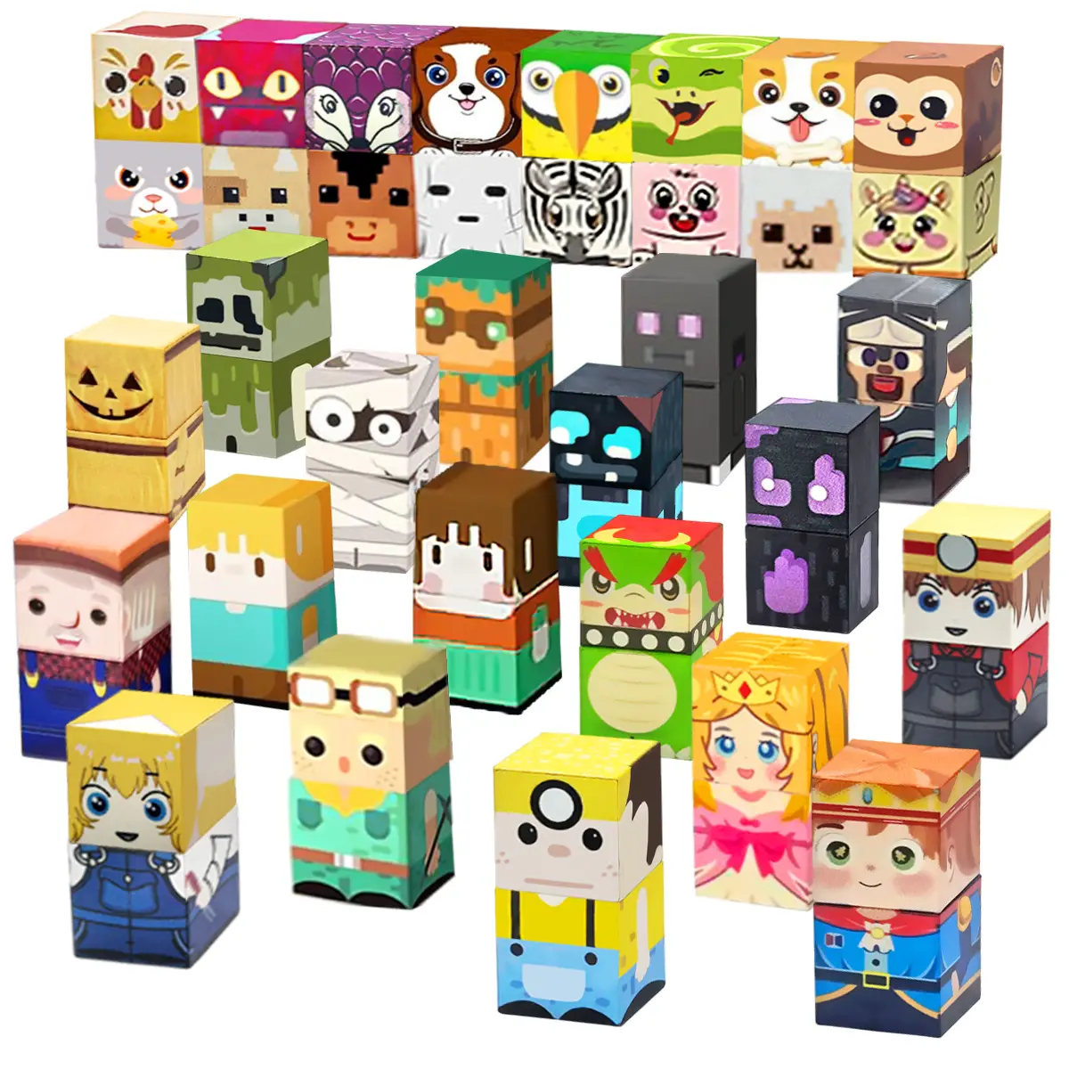 Magnetic building block toy set, animal/person theme, comes with a storage box - portable building toy, travel magnetic blocks, stackable blocks, educational ABS block toy, suitable for learning assembly/building, DIY design