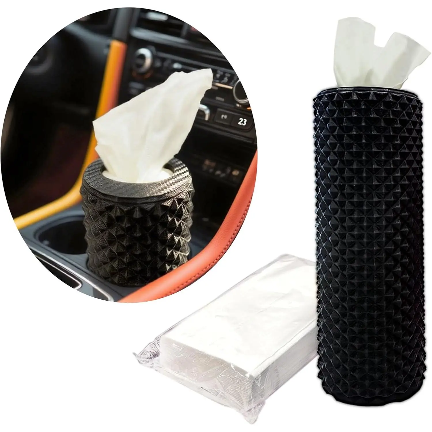 Cup Holder Tissue Box Holder – Auto Interior Accessories for Men & Women, Accessories Organizer with  Tissues with 1 Pack Tissues,  Fit for   (Black1)