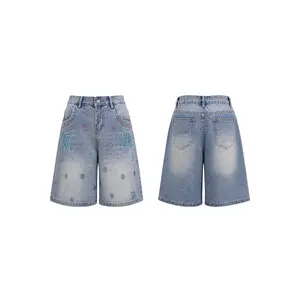 TCH Y2K Denim Shorts for Women – Trendy Rhinestone Embellished High Waist Loose Fit Jeans Shorts, Casual Streetwear Summer Outfit