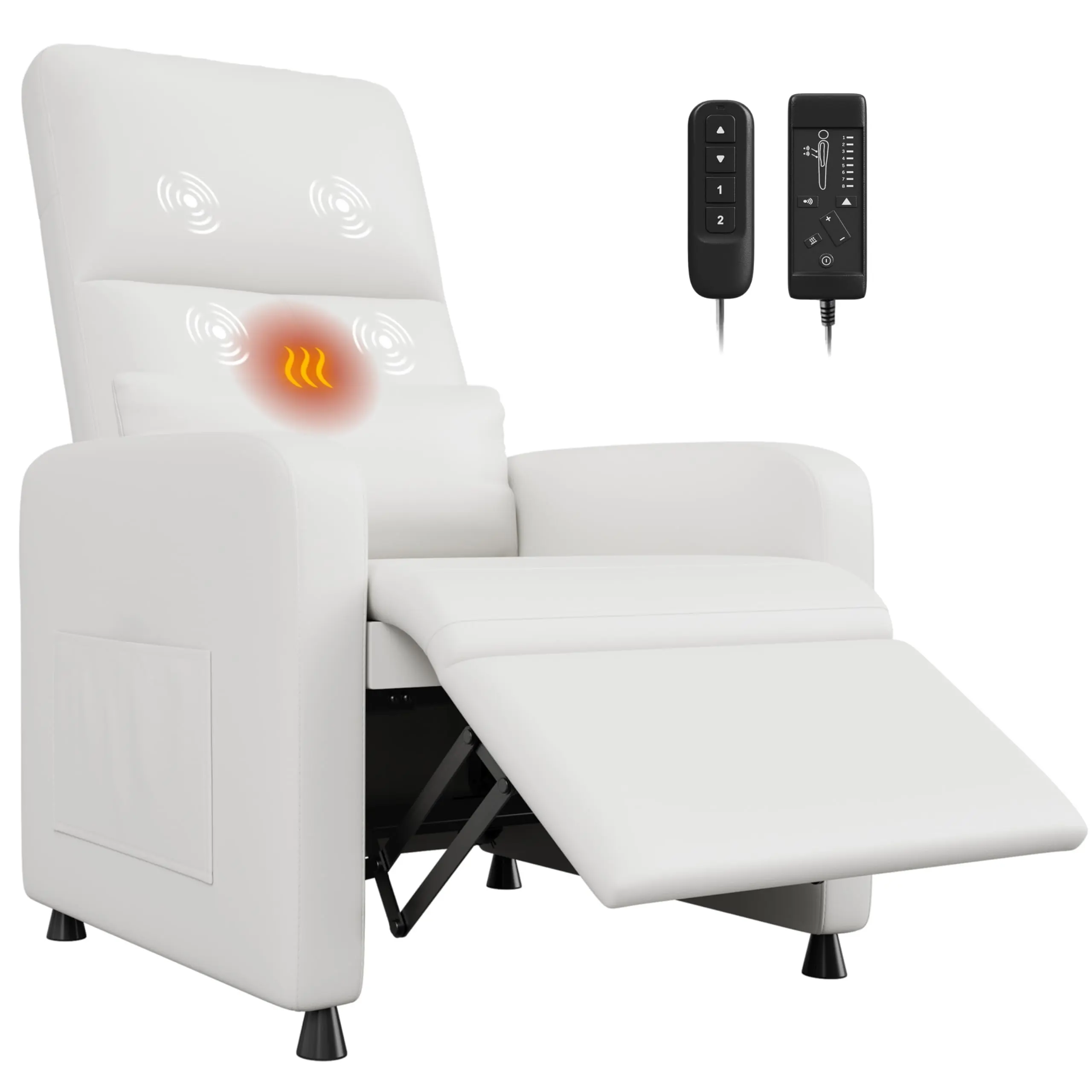 Garvee Power Recliner Chair with Massage and Heat, Adjustable Electric Recliner, Ergonomic Overstuffed PU Leather Single Sofa with Tall Back, 2 Side Pockets, USB Port, Home Theater Seating for Living Room