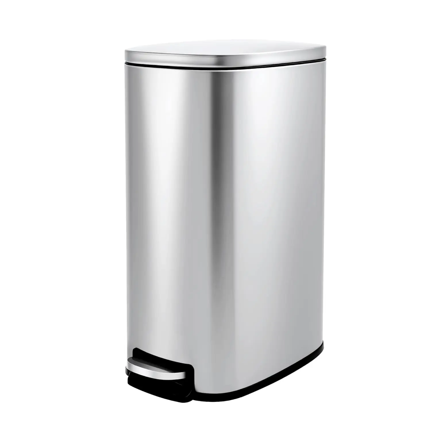 13 Gallon Slim Kitchen Trash Can, Narrow Stainless Steel Step-On Pedal Garbage Can with Soft Close Lid, Removable Inner Bucket, Space-Saving Trash Bin for Kitchen, Bathroom, Office, Silver
