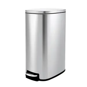 13 Gallon Slim Kitchen Trash Can, Narrow Stainless Steel Step-On Pedal Garbage Can with Soft Close Lid, Removable Inner Bucket, Space-Saving Trash Bin for Kitchen, Bathroom, Office, Silver