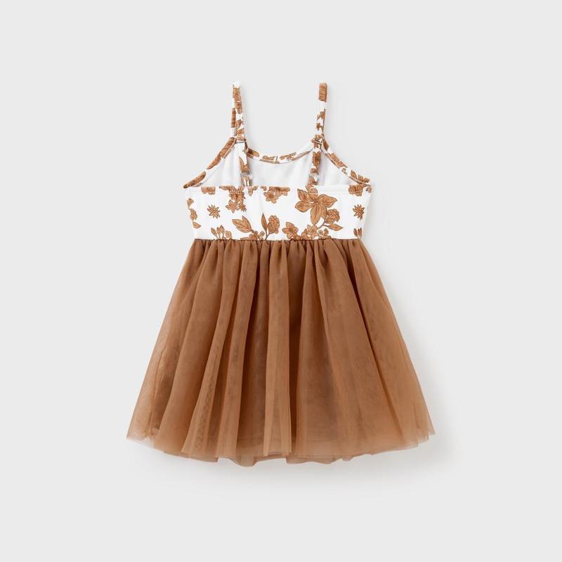 PatPat Family Matching Colorblock Cotton Tee or Flora Print Strap Body-con Dress or Mesh Splicing Dress