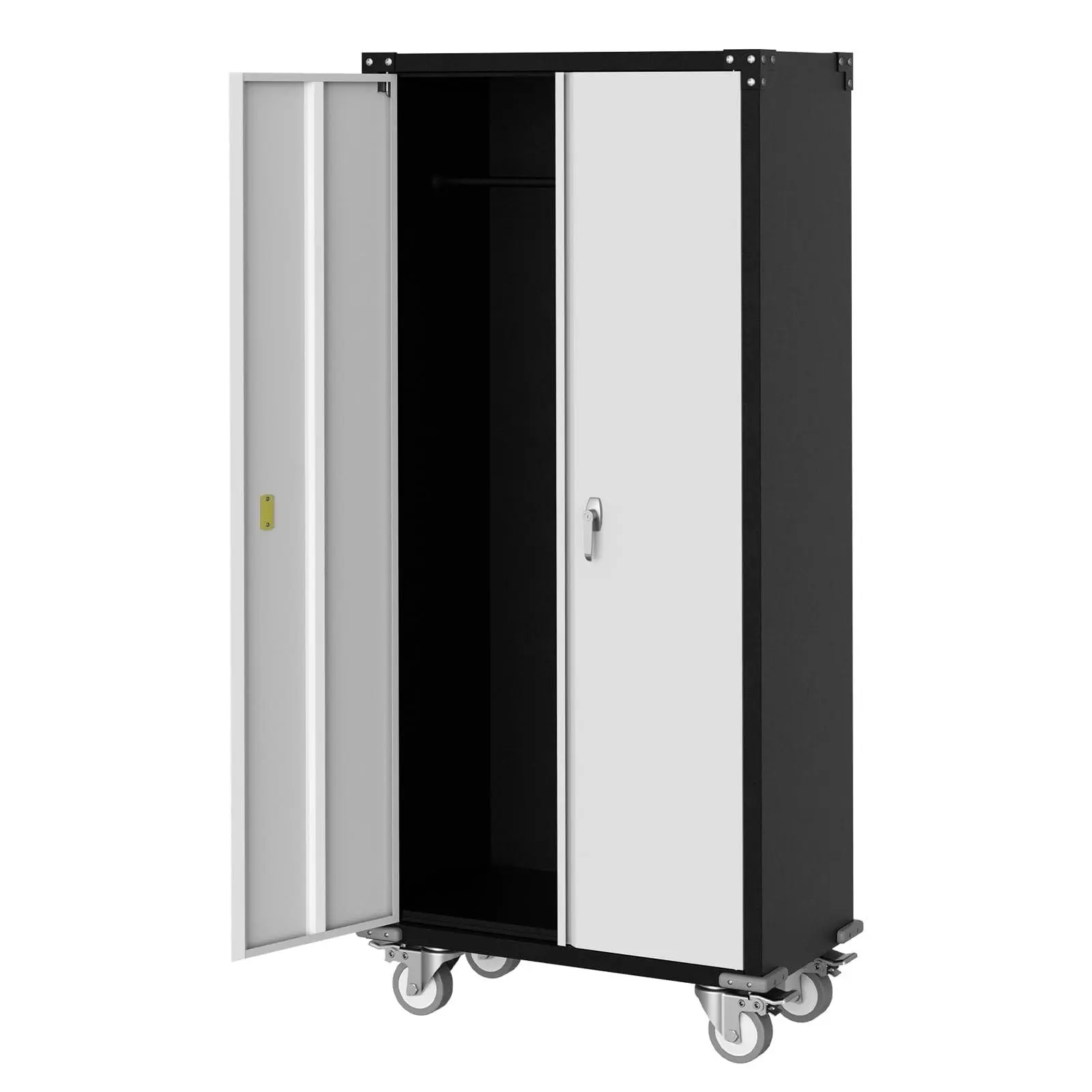 Garvee Metal Storage Cabinet 71 in Metal Garage Cabinet on Wheels with Locking Doors & Hanging Rod, Broom Closet, Storage Cabinet, Cleaning Tool - Grey