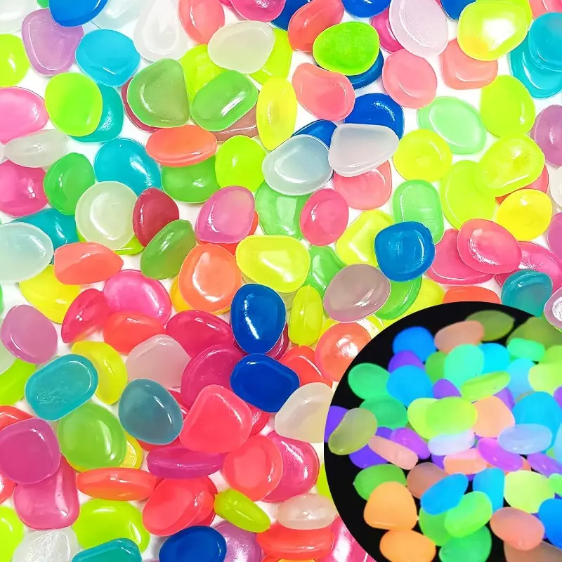 200 Pcs Glow in The Dark Fish Tank Rocks - Luminous Resin Pebbles for Aquarium, Outdoor Garden, Landscaping, Driveway Decoration, Multi-Color