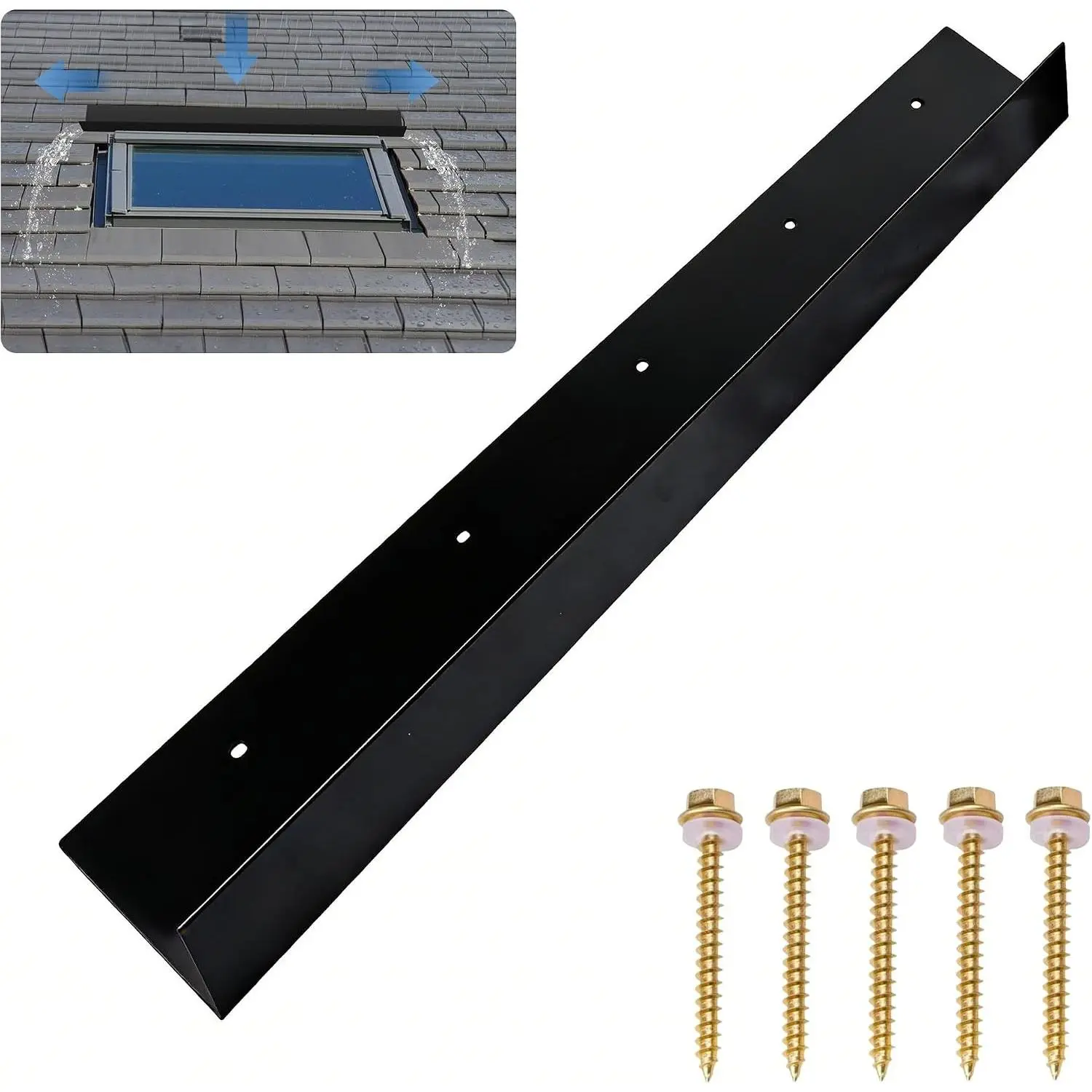 Rain Diverter for Roof, 1 pcs Roof Rain Diverter for Shingle Roof | 3.2ft Galvanized Steel Rain Water Diverter for Roof Chimneys, Doorways, Windows and Roof Vents (Black)