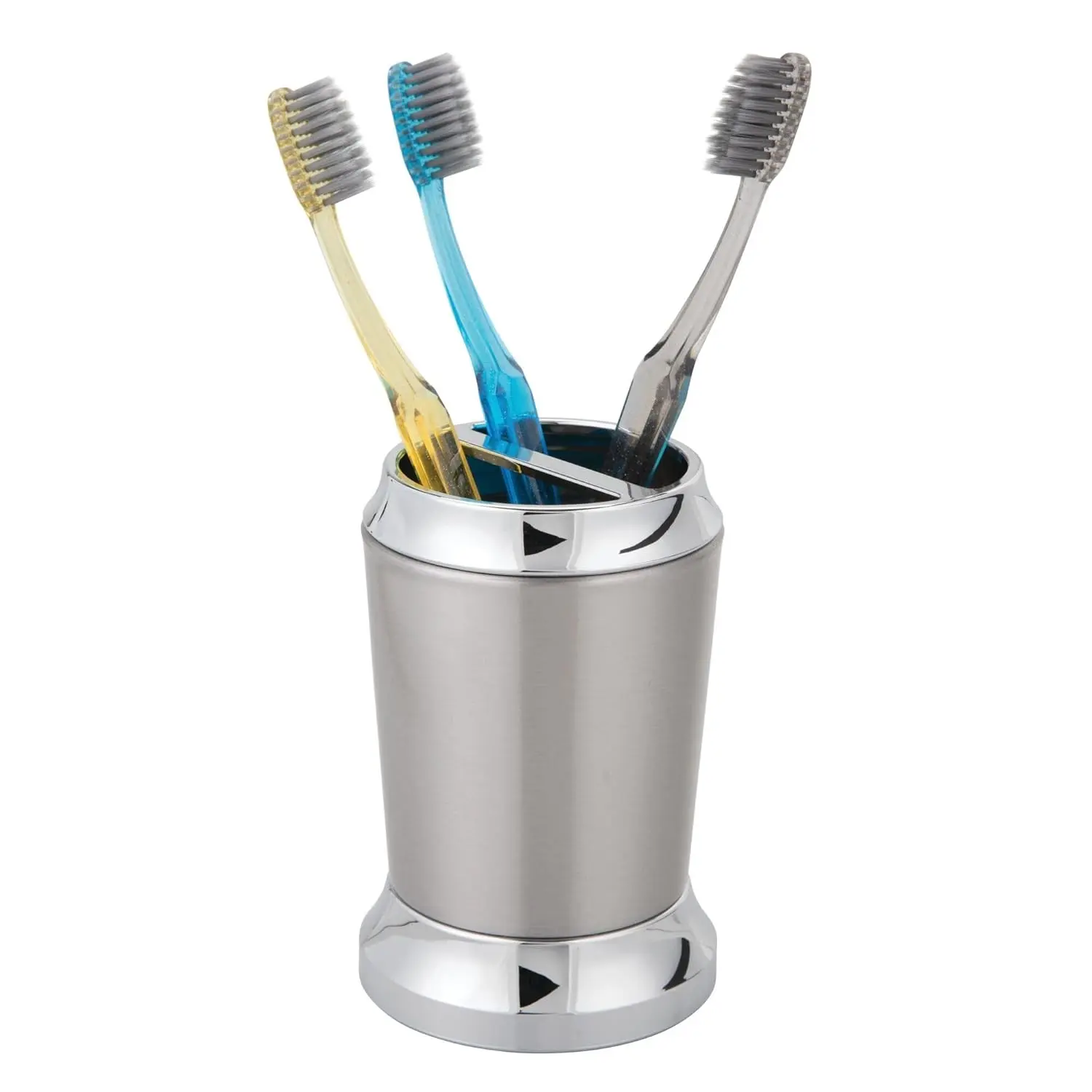 Stainless Steel Toothbrush Holder, The Preston Collection – 3" x 3" x 4.5”, Brushed & Chrome Split Finish