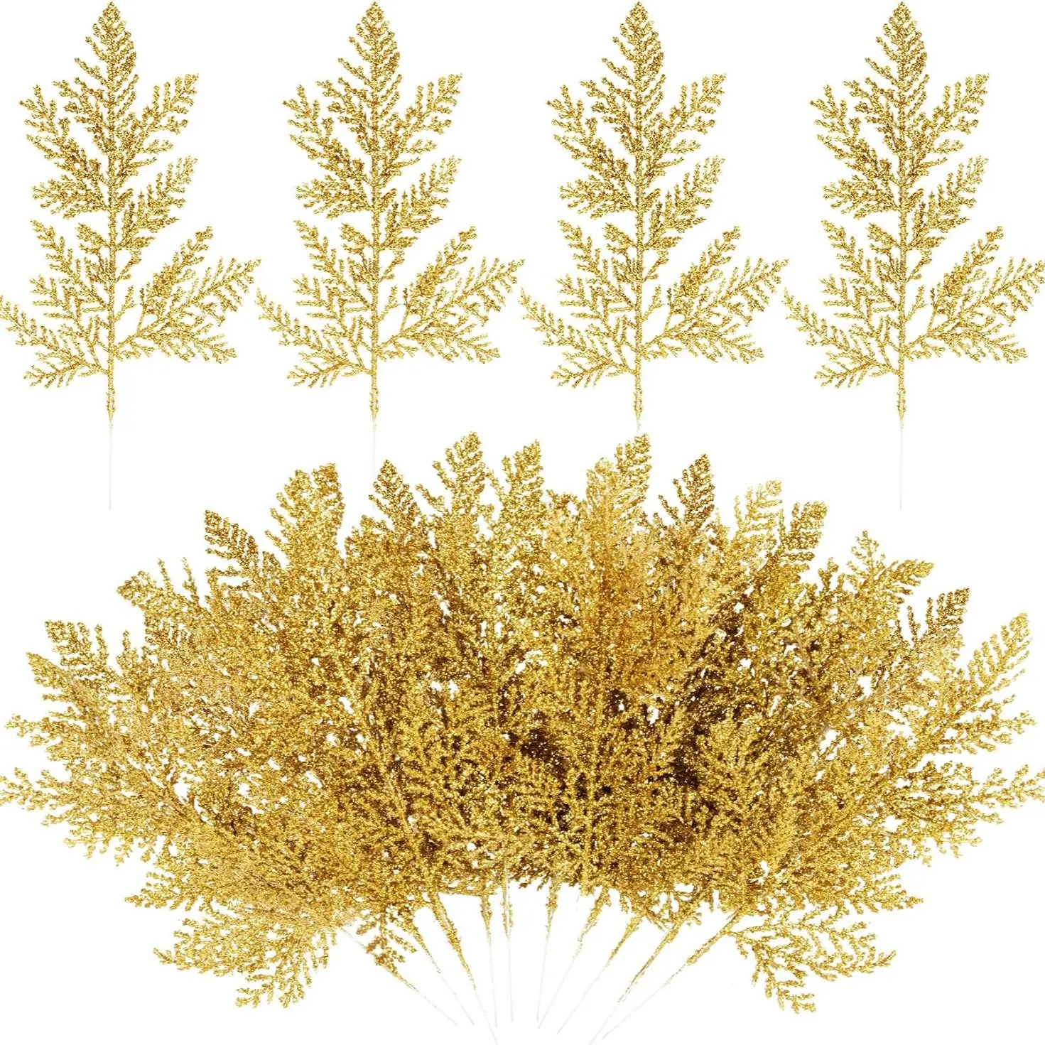 20 Piece Artificial Cedar Branches, Sparkle Christmas Tree Decor, 10.2 Inch, for Fireplace, Table, Floral Arrangements, Vase Decoration