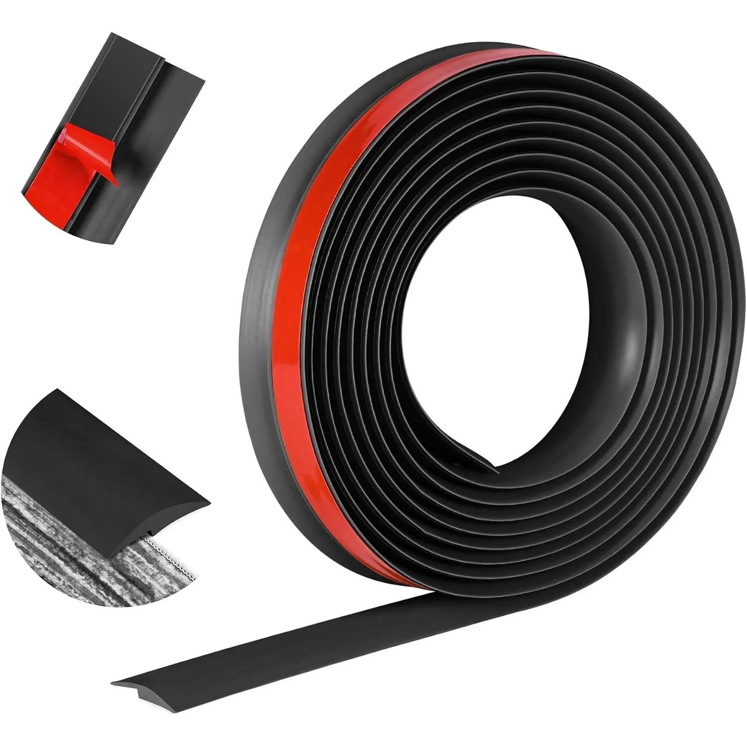 20Ft Floor Transition Strip Self Adhesive Carpet to Tile Floor Edging Trim PVC Threshold Strips, Peel and Stick Floor Joining Strip Suitable for Threshold Height Less Than 5mm(Black)