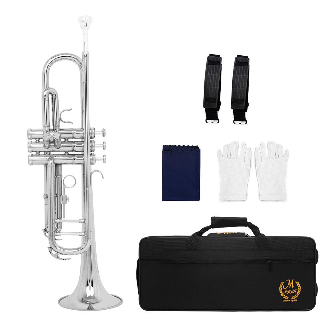 Bb Trumpet, 1 Count Bb Trumpet with Double Pole Support, Brass Wind Instrument, Professional Musical Instrument for Beginner Adult Students