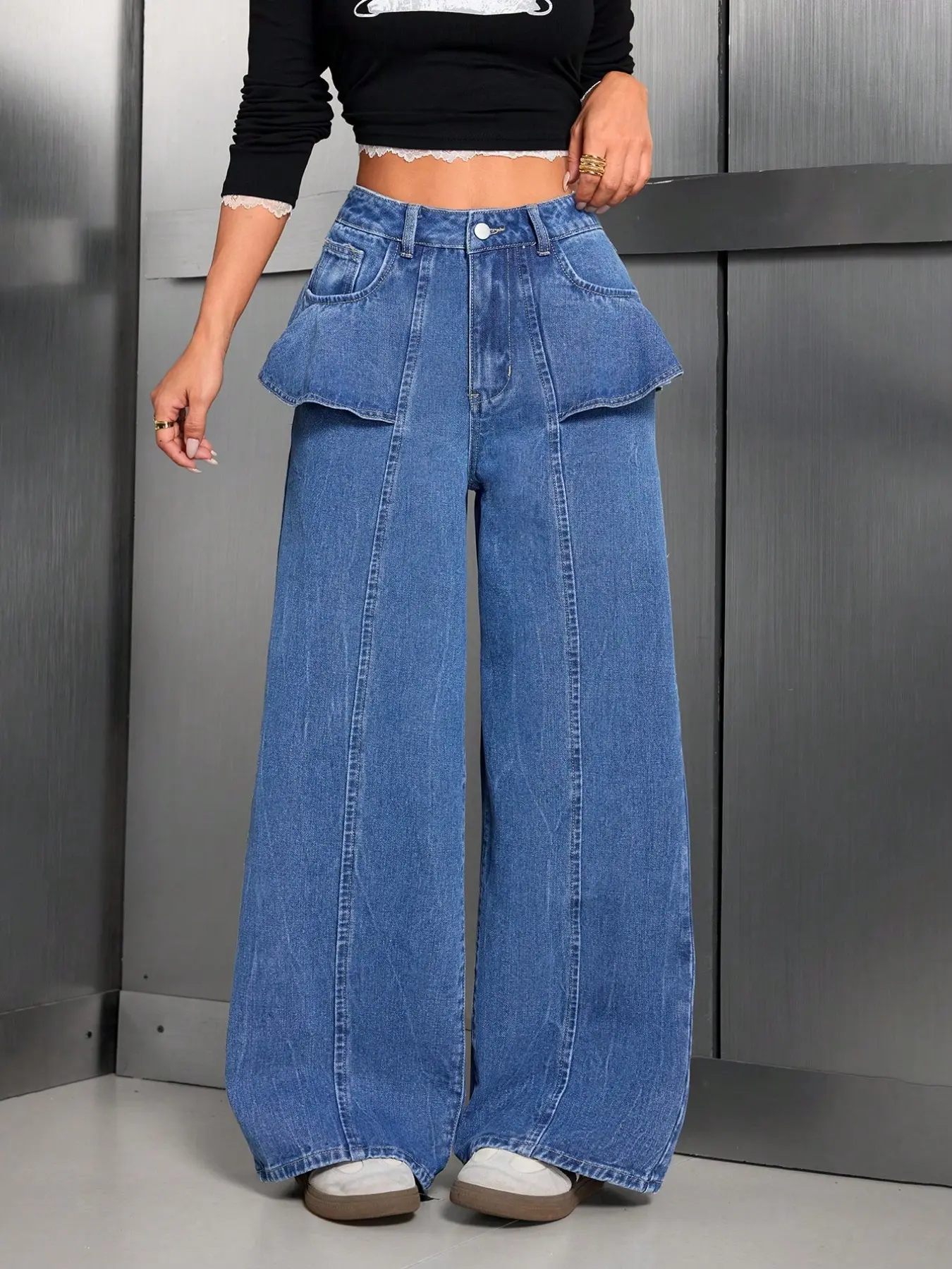 Women's Bohemian Denim Jean Patchwork Straight Leg Pants, Elegant Casual Design with Button Pockets, Perfect for Holidays and Daily Wear