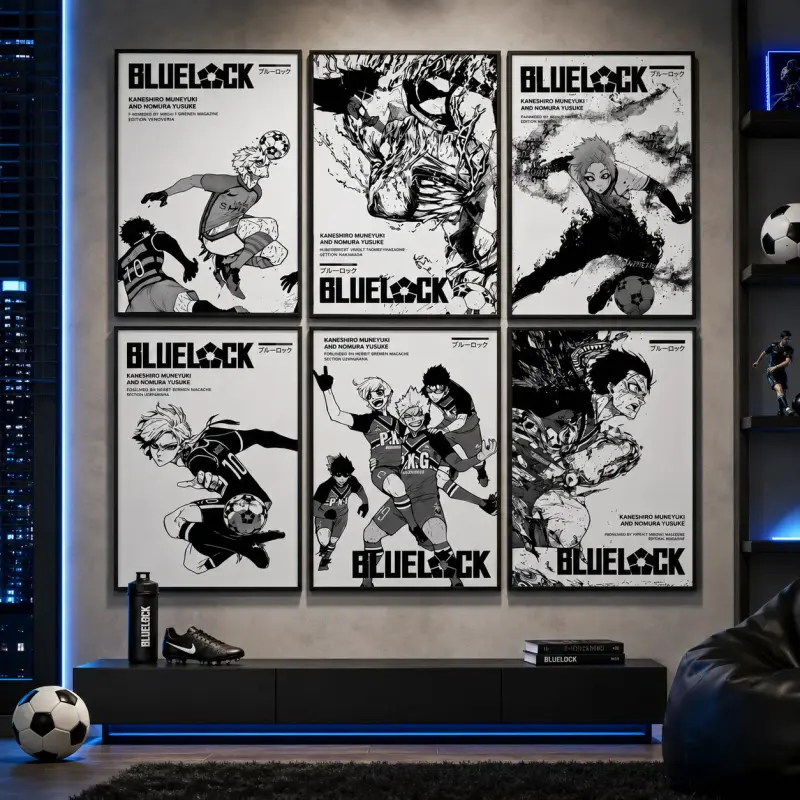 Blue Lock Anime Poster, The Striker Collection, Itoshi Sae, Shidou Ryusei & Yoichi Isagi Canvas Print, Minimalist Japanese Artwork, Anime Room Decor, Gaming Room Decor, Soccer Manga Wall Art