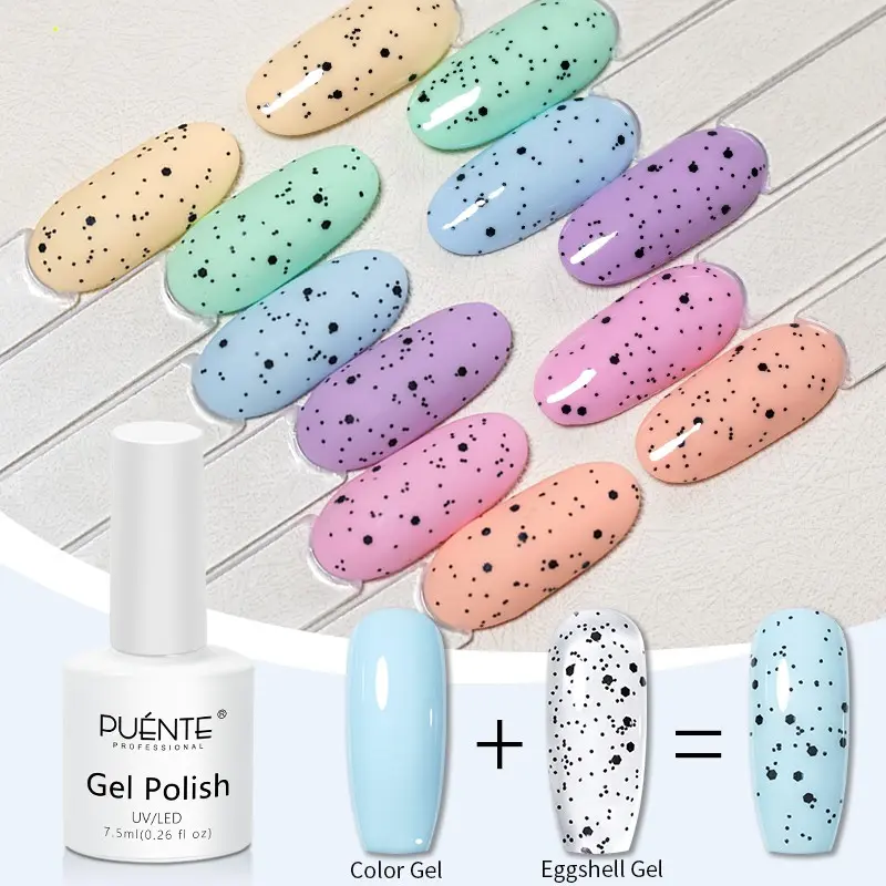 Puente 7.5ML Eggshell Glitter Gel Nail Polish Easter Black Glitter Gel Polish Soak Off UV LED semi-permanent Nails Art Manicure Salon DIY Design at Home Easter Gift Long Lasting Nail Polish
