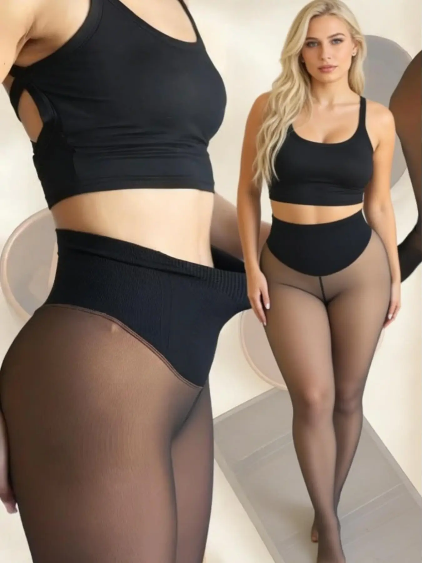 New Arrival Fleece Lined Transparent Tight Pants, Single Line Stitching, One-Piece Design, Warm Semi-Transparent Underwear