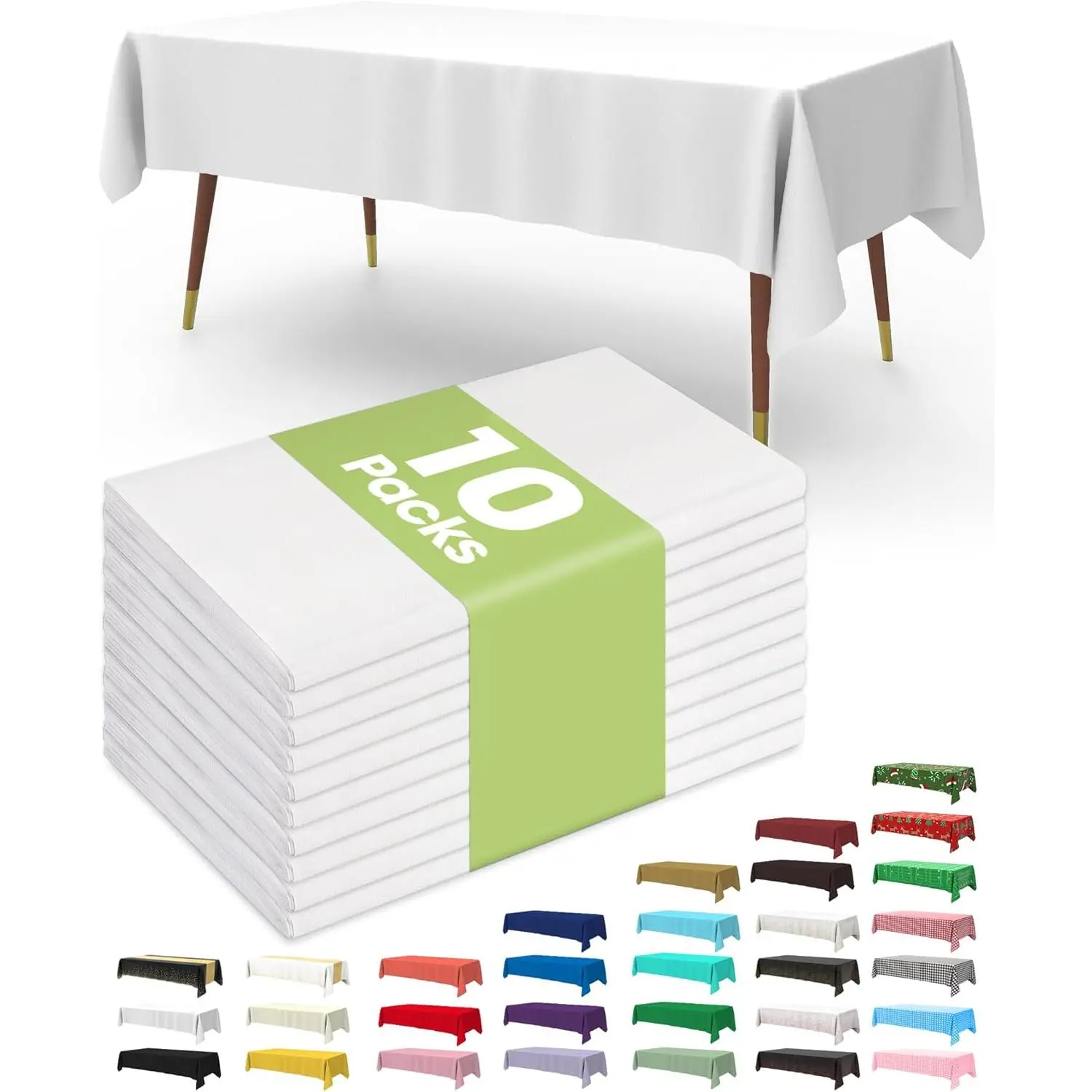 Plastic Table Cloth 10 Pack, 54 x 108 Inch Disposable Table Cloths for Party, Picnic and Wedding, Rectangle, White