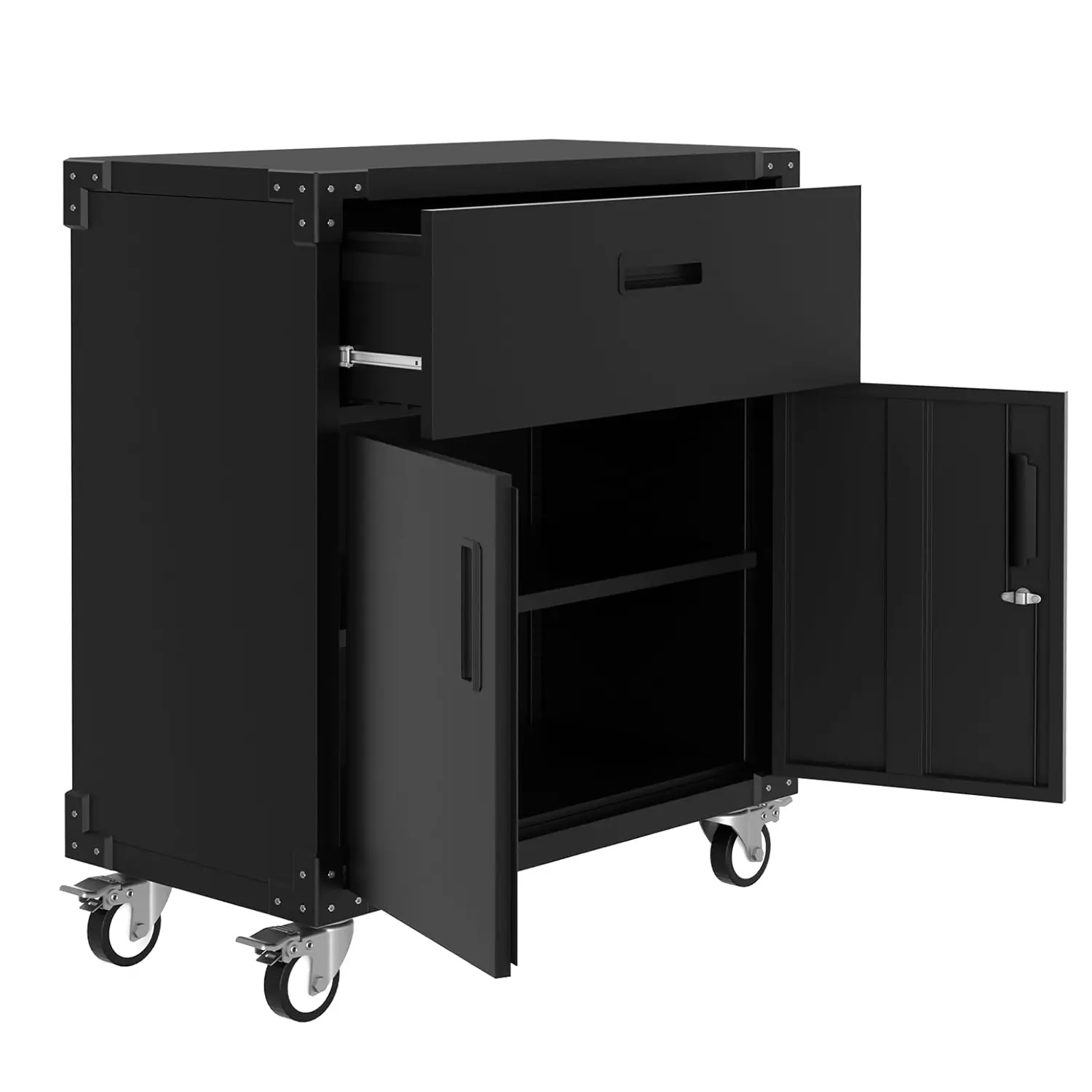 Heavy Duty Metal Rolling Tool Cabinet with Drawer – Adjustable Shelves, Lockable Doors, Rust-Resistant Wheels – Mobile Storage Locker for Garage, Workshop, Warehouse, or Office