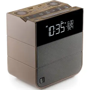 Sound Rise II, SFQ-16: Bedside  Clock Radio &  Speaker, with Large Display Screen, FM Radio,  USB , and Nature Sound ( Taupe)
