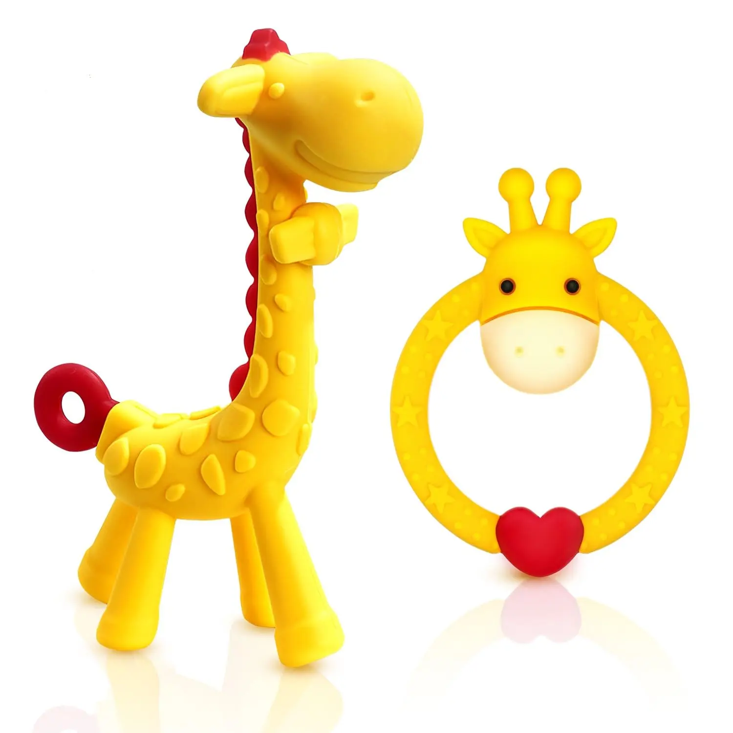 BPA Free Silicone Giraffe Baby Teether Toy with Storage Case,  3 Months Above Infant Sore Gums Pain Relief and Baby Shower, Baby Teething Toys (Yellow) New model