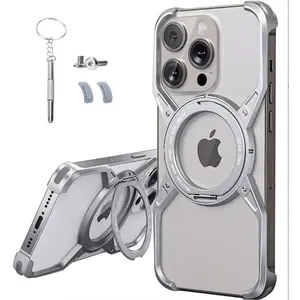 Damatek Rotating Magnetic Kickstand Smartphone Case for iPhone 17 Pro Max/16, Polycarbonate & Hollow Aluminum Alloy Cellphone Accessory, Heat Dissipation, Borderless Design, Gaming Cooling, Handheld Devices Hands-Free Viewing Cover
