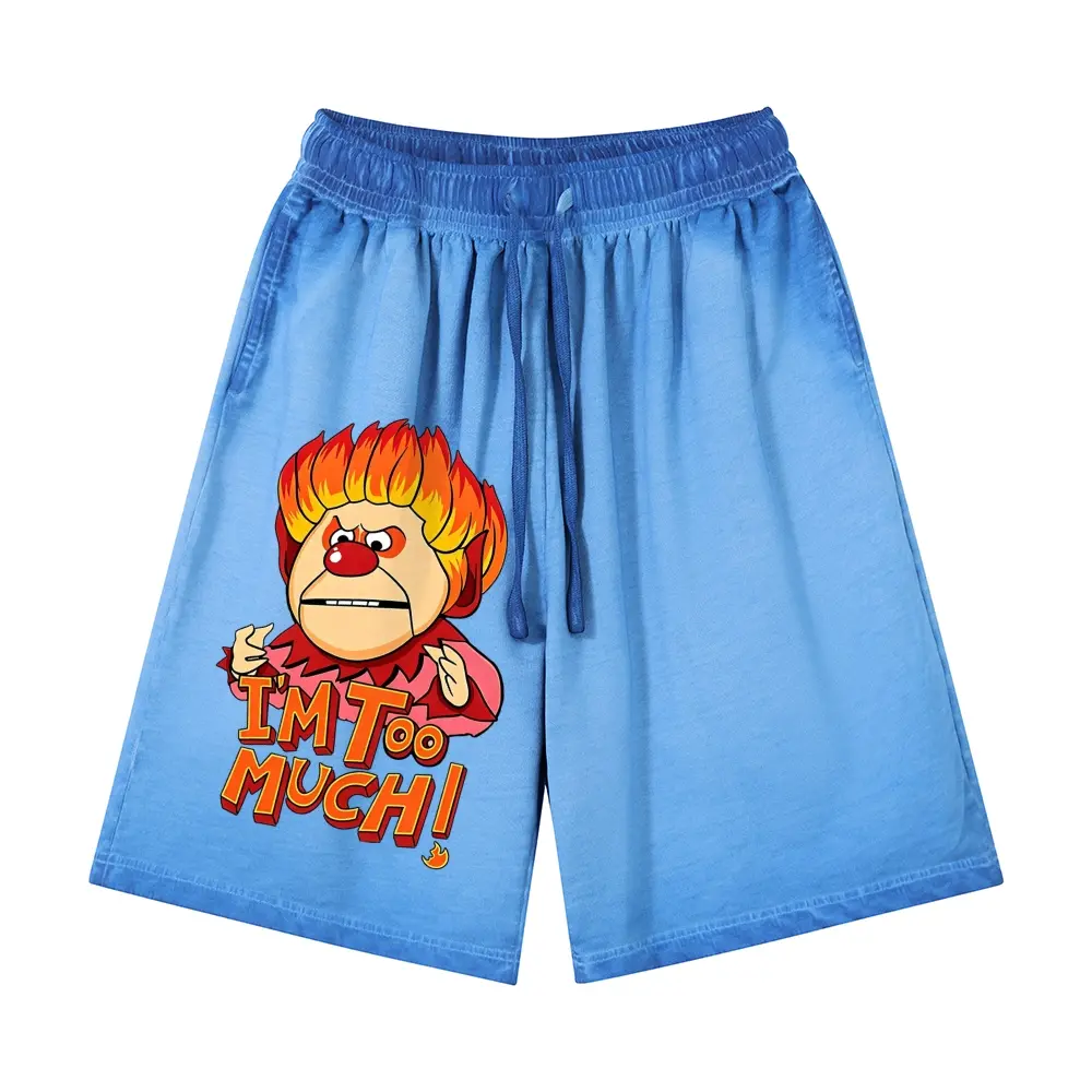 Acid Washed Oversized Y2K Retro Cartoon Character Graphic Shorts, Vintage Grunge Streetwear, 100% Cotton Unisex Short Pants Breathable Casual