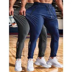 Bestseller 2-Pack Men Ice Silk 3/4 Jogger Pants, High Stretch Quick Dry Breathable Fabric, Drawstring Waist & Safe Zipper Pockets, Must-Have Multi-Sport Pants for Golf Outdoor Training Daily Casual
