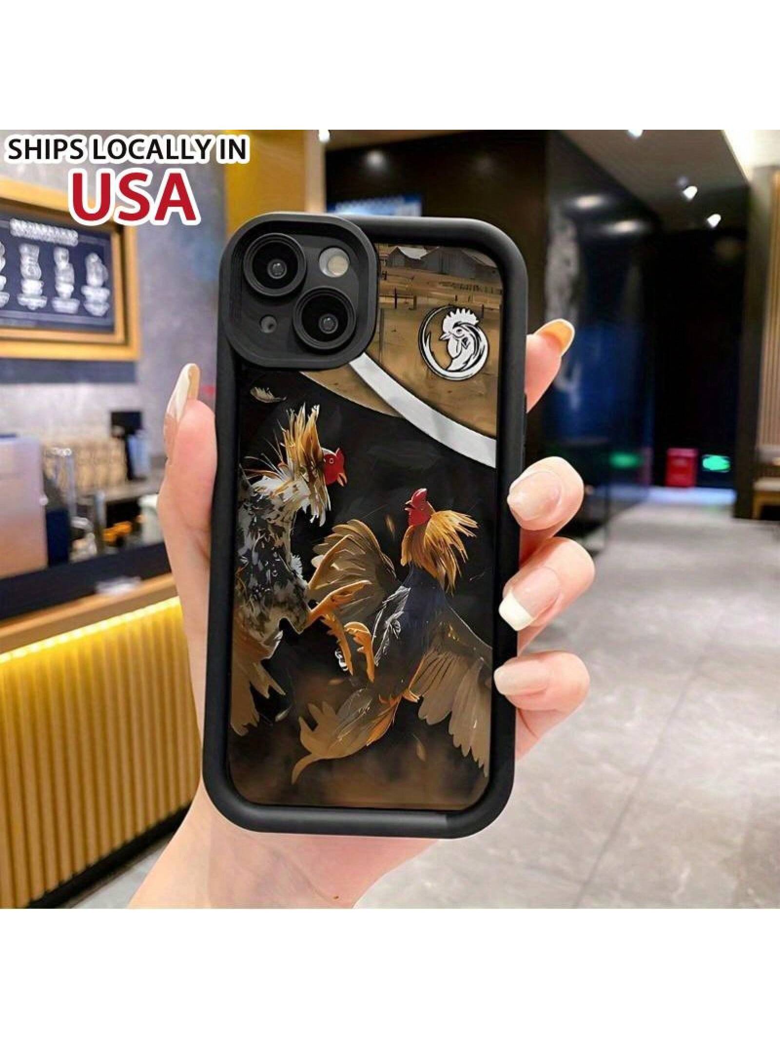 Suitable For IPhone 16 15 Pro Max Plus 14 13 12 11 X XR Creative Rooster Fighting Pattern Design Rugged Durable Shockproof Anti-Scratch Soft Silicone Case