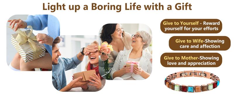 Jecanori Copper Bracelet for Women f, Pure Copper Magnetic  Bracelets with 3800 Gauss,Natural Turquoise Gifts for Women,Size Adjustable