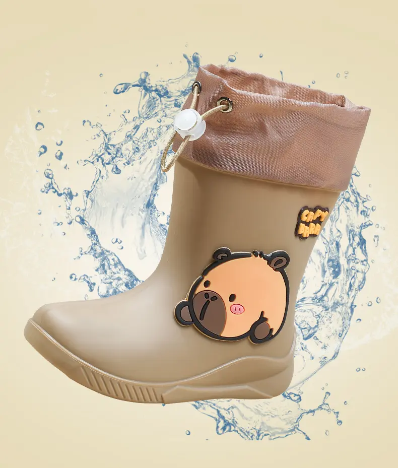Capybara Rubber Boots For Kids Anti-Slip Youngsters's Mid-Calf Rain Boots With Elastic Band Boy and Girl Comfortable Rain Shoes