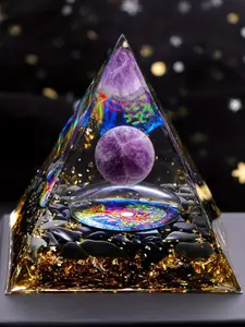 1 Piece Lilac Pyramid with Inner Sphere - Natural Stone Ornament for Stress Relief, Meditation and Divination | Ideal Gift for Home or Office