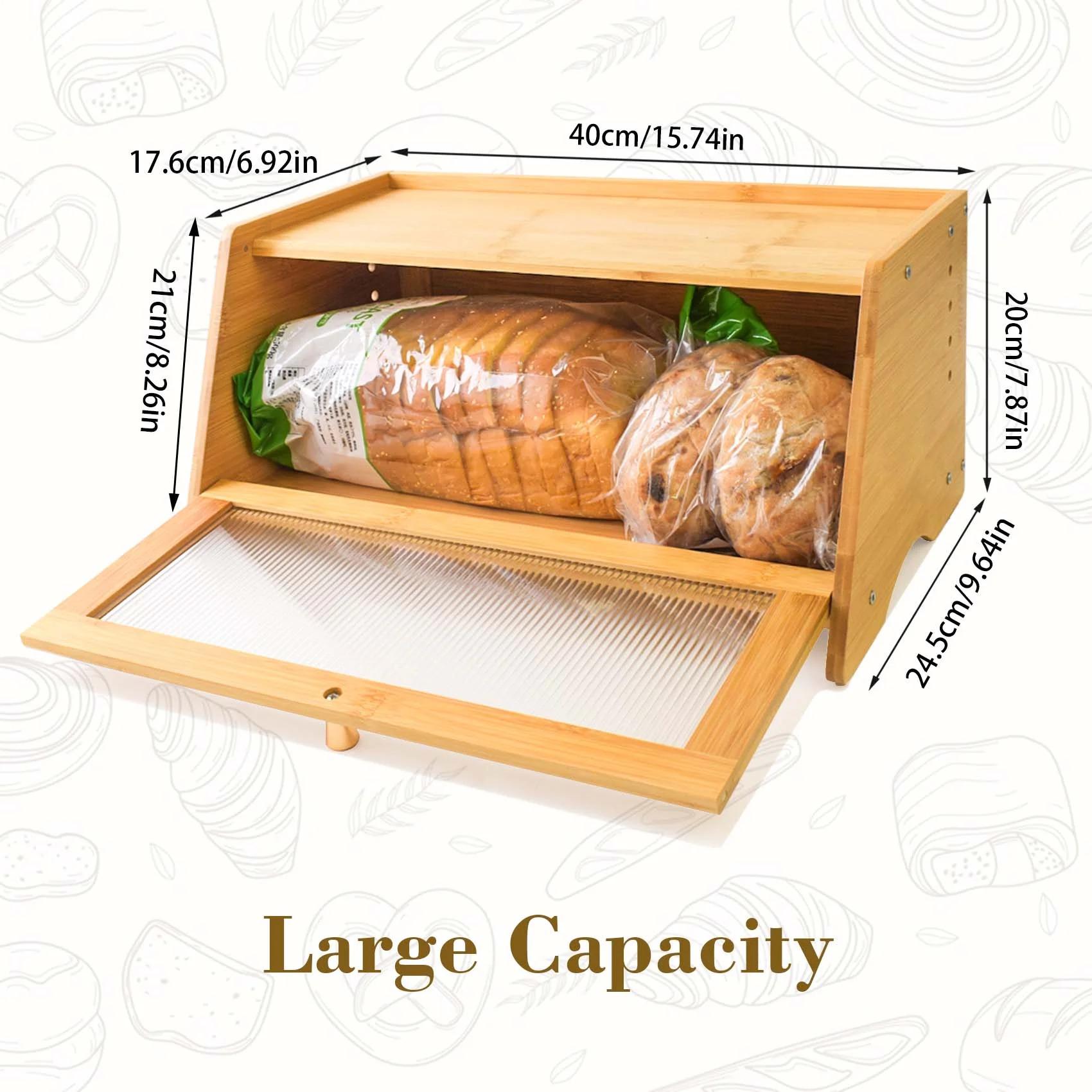 Bamboo Bread Box - Airtight Seal for Freshness, Sturdy Construction, Corner-Friendly Design, 15.74 x 9.64 x 7.87 Inches, Farmhouse Style, Brown, Single Layer