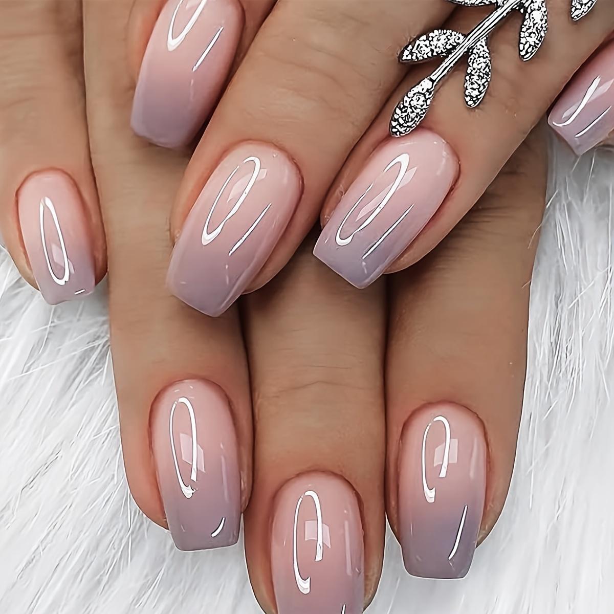 Women's 24pcs Medium-Length Square Gradient Glitter Press-On Nails - Easy Application, Suitable for Daily Wear & Wedding Occasions