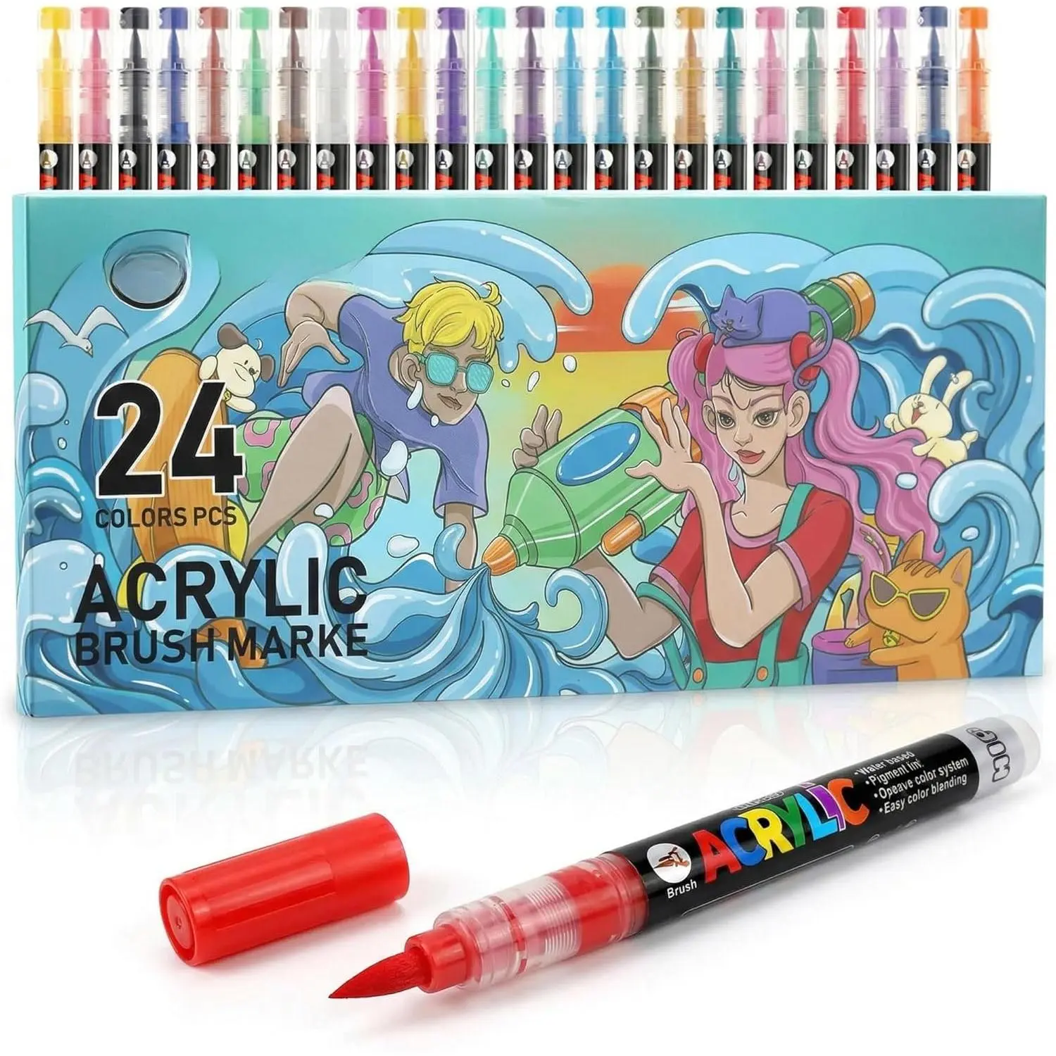 24 Colors   Pens, Non-Bleeding Brush Tip Markers Pens for Glass, Canvas, Stone, Rock Painting, , Ceramic Surfaces, DIY Crafts Making Art Supplies