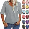 PiePieBuy Women's Soft V-Neck Half-Sleeve Lightweight Solid Loose Minimalist T-Shirt - Stretchy 5% Spandex Fabric, Breathable Boho Casual Clothes for Women, Stretchy Tops for Going Out Back-to-School Basics Clothing