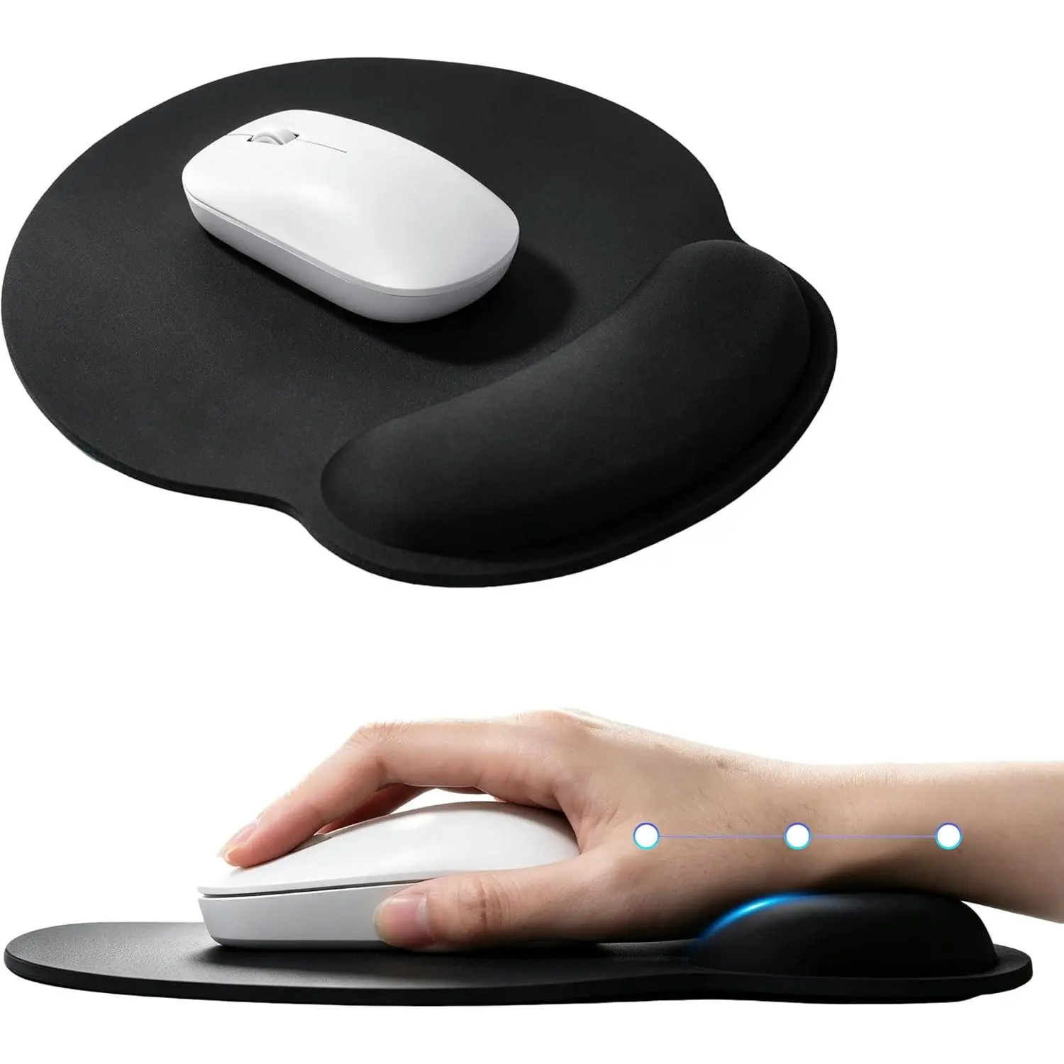 Modern Lycra Fabric Mousepad with Wrist Rest, Contoured Wrist Relief, Smooth Surface for Free Gliding, Non-Slip PU Base, Soft Elastic Support Mat for Office (Black)