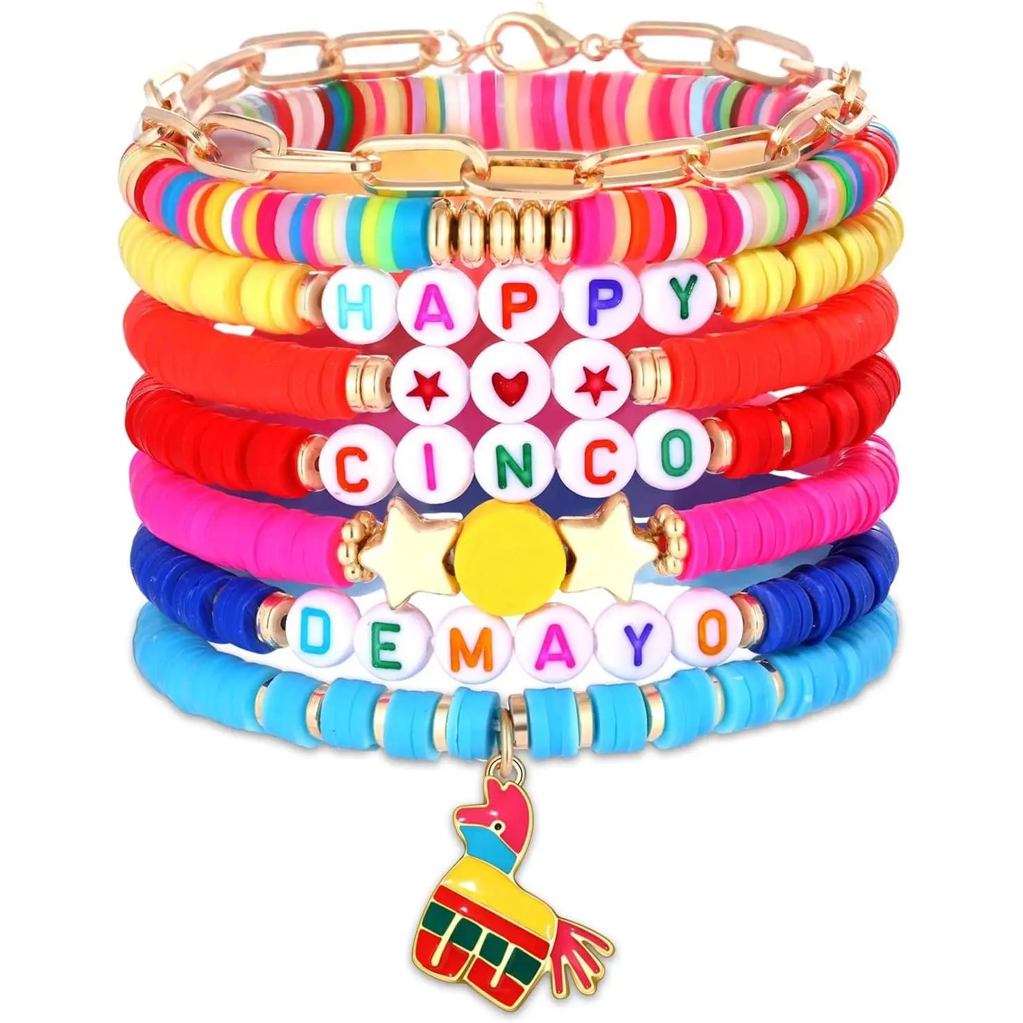 Mexican Fiesta Bracelets Cinco De Mayo Heishi Bracelet Clay Stackable Boho  Ball Disc Preppy Bracelets Mexican Fiesta Party Favors Decoration  for Women (Mexican-8PCSB)
