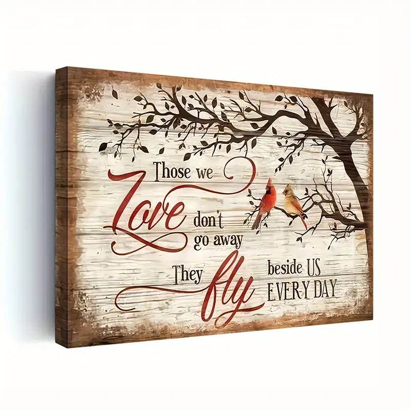 1pc wooden framed canvas painting, "The Cardinal We Love Will Not Leave Us," they fly by our side every day, framed wall art, suitable for living room and bedroom, home decoration, holiday gift