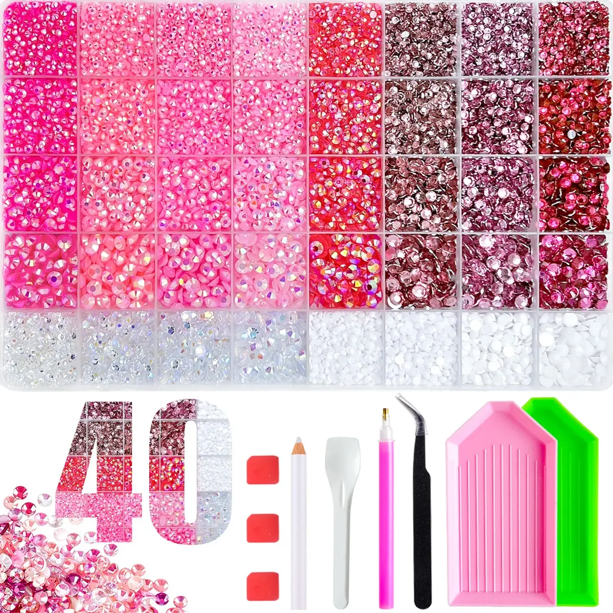 1Box Multiple Sized Creative Gradient Pink Series Nail Rhinestones Hot Sale Shinny AB Color Jelly Resin Nail Rhinestones Bedazzling Kit DIY Jewelry Hairpin Phone Cases Holiday Gifts Nails