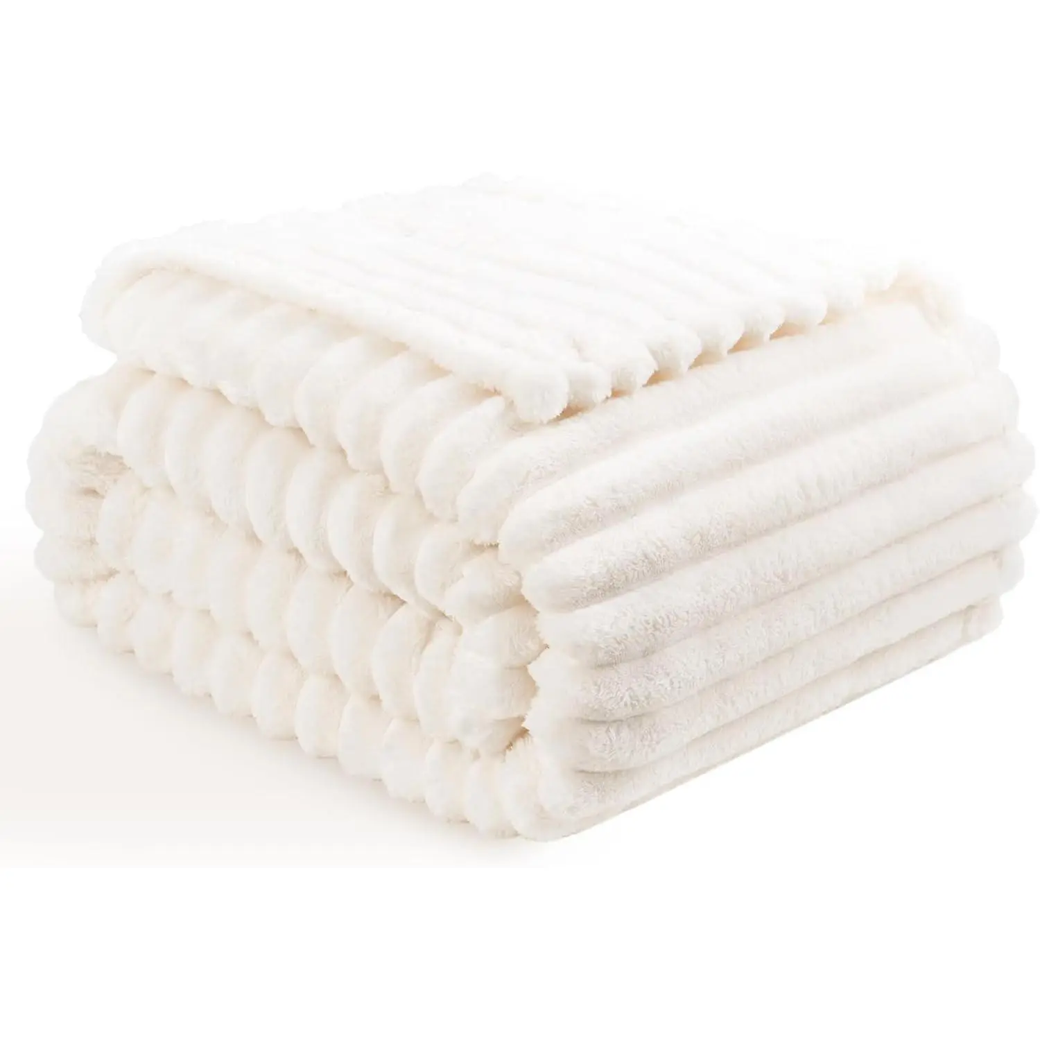 Flannel Fleece Throw Blanket for Couch,Sofa,Bed, 300GSM Striped Cream Throw Blanket for Adults and , Super Soft Warm Cozy Lightweight  Decor for -(50x70inch)