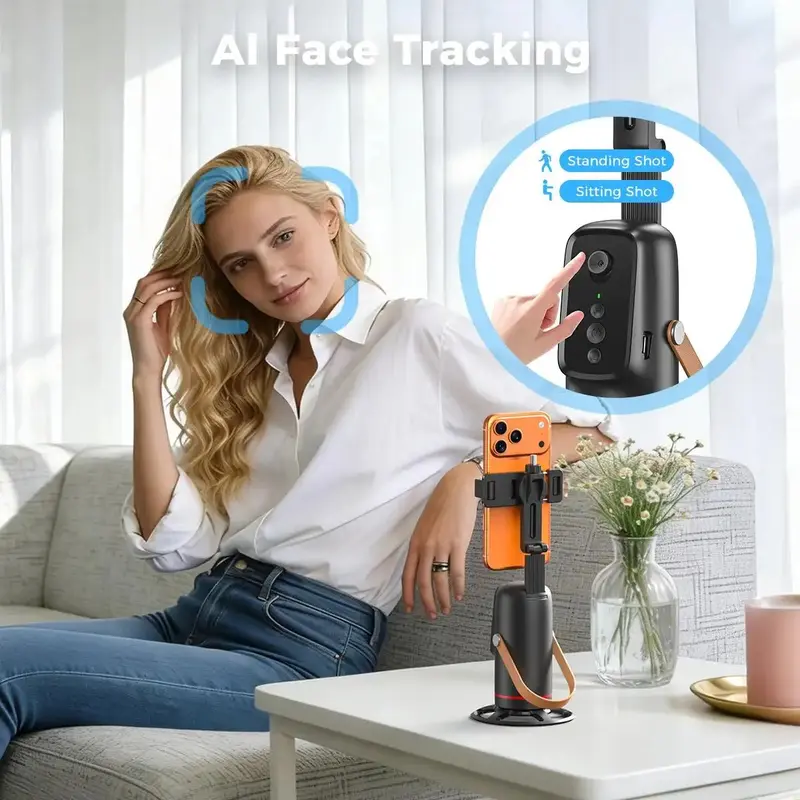 Auto Face Tracking Phone Tripod, 360° Rotating Smartphone Holder with ...