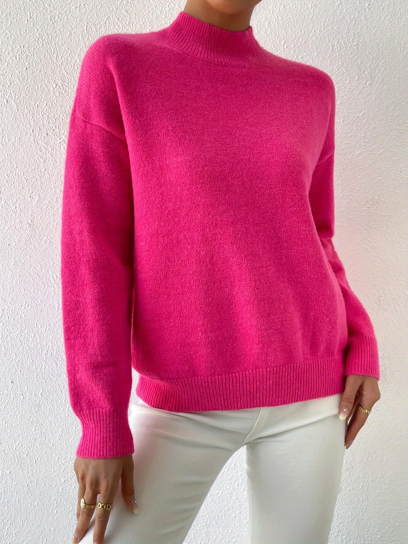 [Elegant Winter Sweater] Elegant Oversized Women's White Winter Sweater |     High Neck Turtleneck Pullover, Stretchy Collar, Loose Fit, Long Sleeves - Machine Washable for Fall & Cold Weather angelina  neon  outfit