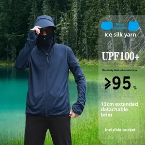 2026 The same style for men and women, a must-have UPF100 + sunscreen clothing in summer, ice silk fabric, anti-UV fishing sunscreen clothing jacket, removable cap