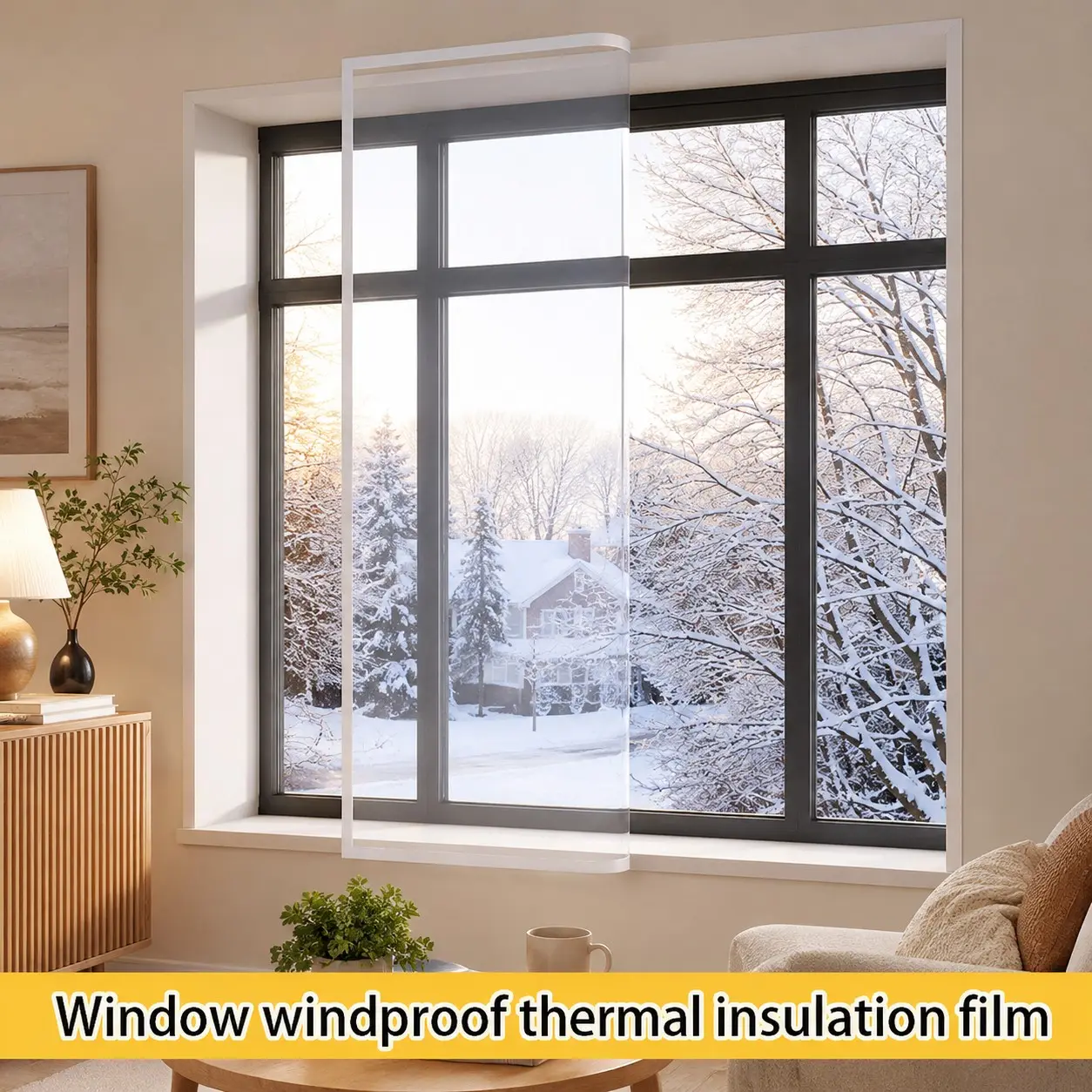 EVA Transparent Windproof Waterproof Window Insulation Film, Self-Adhesive Hook and Loop Frame Draught Excluder