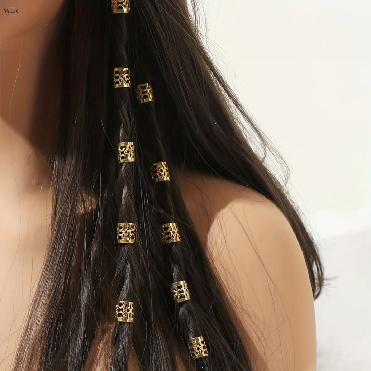 60Pcs Hollow Dot Pattern Hair Cuffs, 2 Tones Gold Silver Adjustable Braided Hair Beads, Open Metal Dreadlock Tube Charms, Boho Hippie Hair Decor Accessories for Festival Ponytail Braids Hairstyle