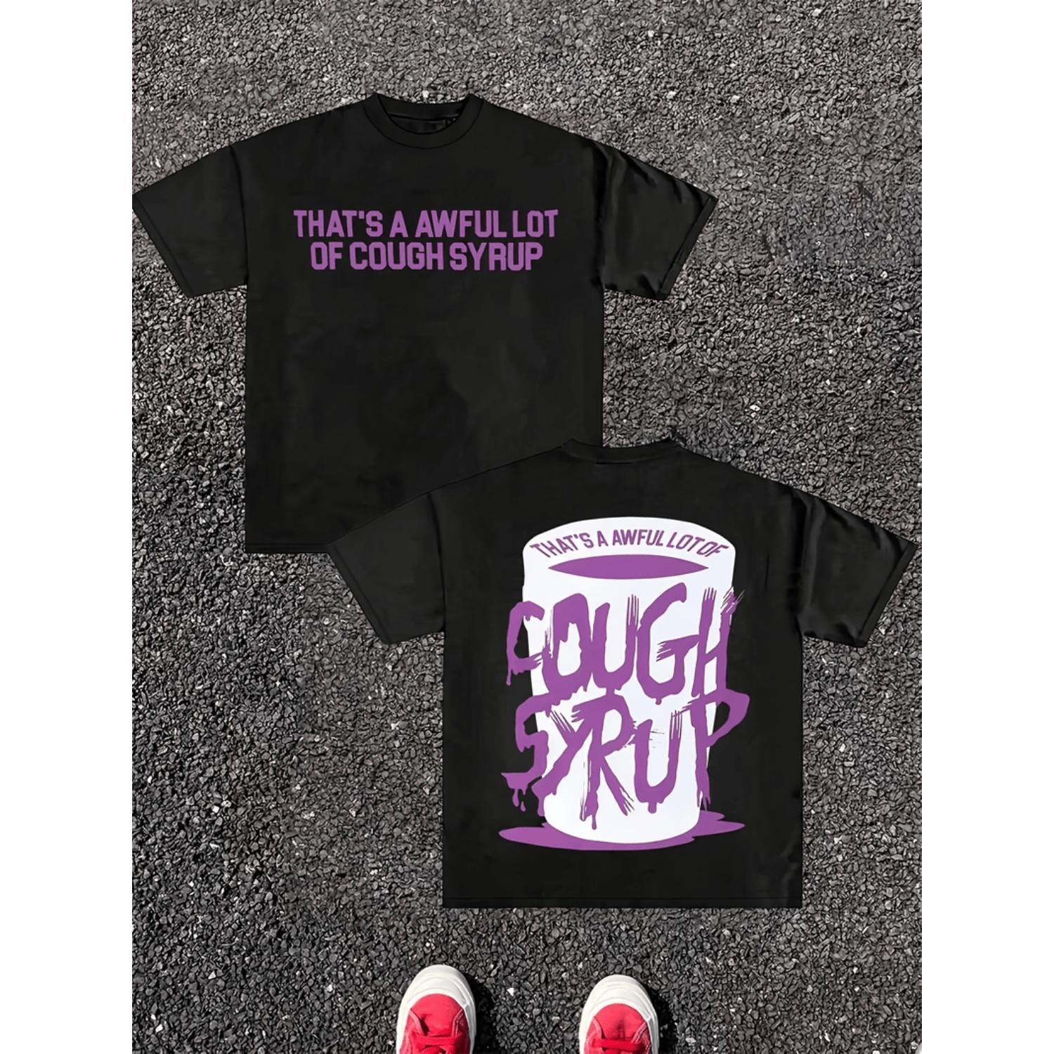 Men's Lightweight Black Graphic Tee With Humorous Cough Syrup Print For Summer Outdoor Sports And Casual Wear