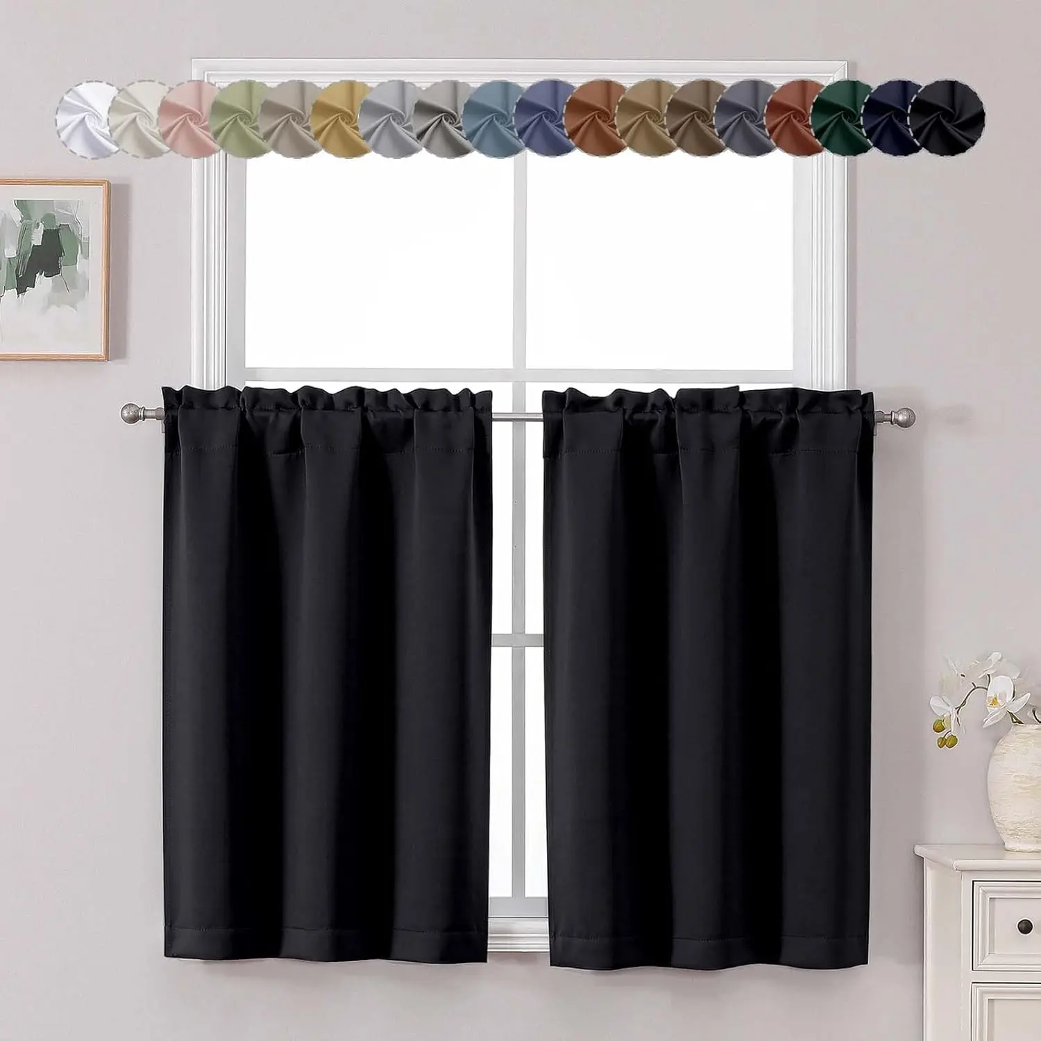 Short Black Out Curtains 36 Inch Length Thermal Insulated Half Window Curtains for Kitchen Basement Cabinet Camper RV Bunk 2 PCS Each 30" Wx36 L Black
