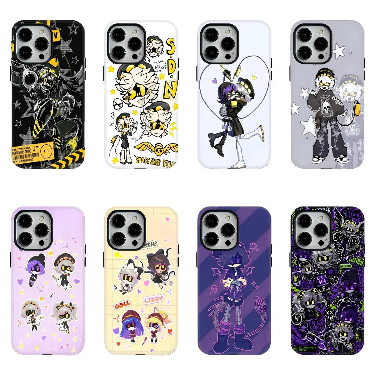 Murder Drones Sticker Collage Phone Case for iPhone 17 16 15 14 13 12 11 Pro Max N Uzi V Y2K Cyber Robot Shockproof Industrial Gothic Robot AestheticCover