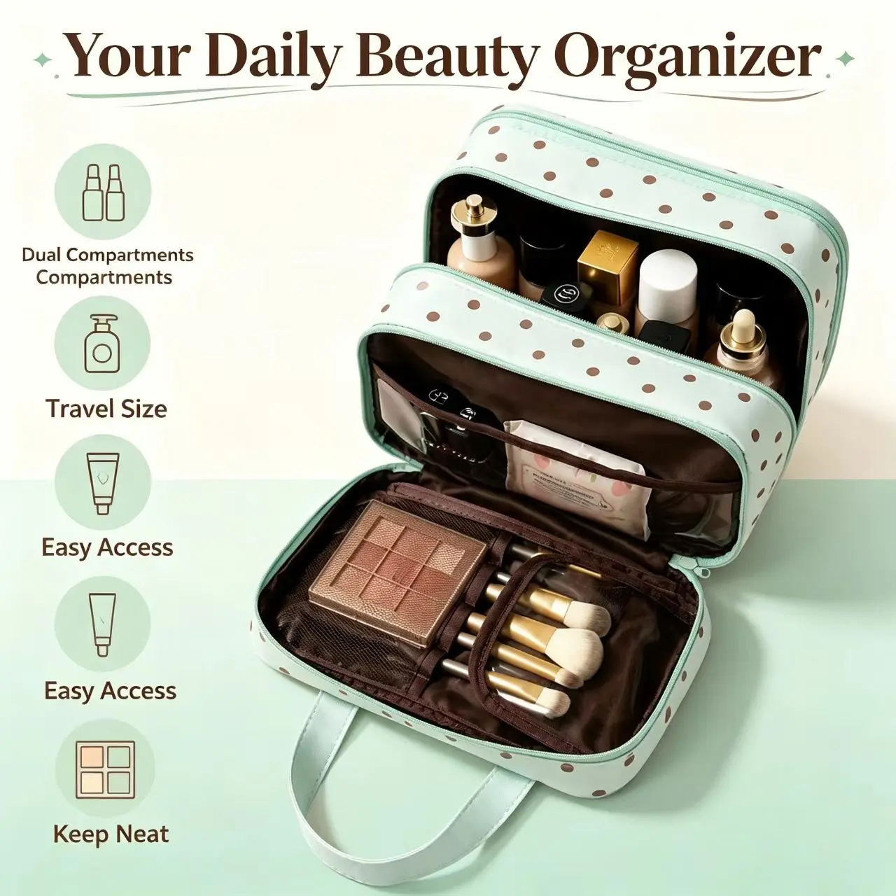 Large Capacity Travel Makeup Bag, Multi Pocket Hanging Wash Bag, Portable Women's Makeup Storage, Open Design for Easy Access
